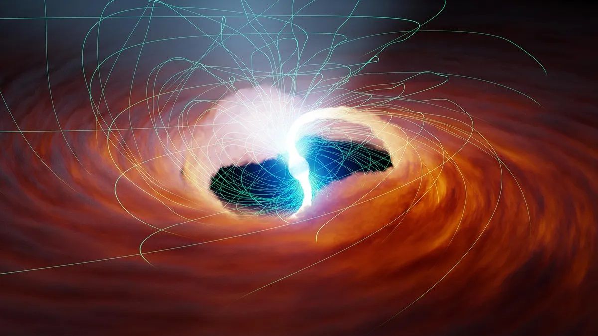 Ілюстрація нейтронної зорі, що "потріскує" потужними лініями магнітного поля