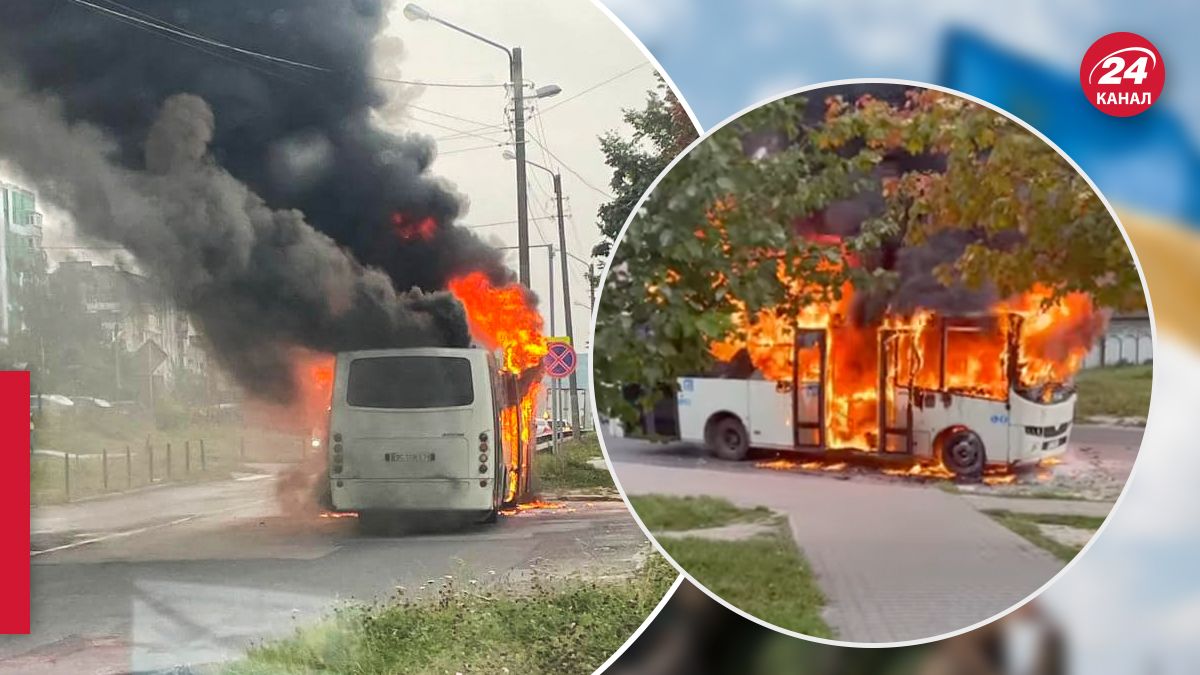 Посеред вулиці у Львові загорівся автобус - 24 Канал