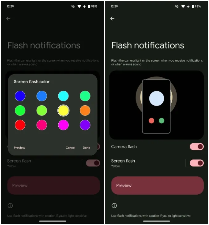 Сповіщення тепер можуть супроводжуватися спалахом або кольорами Сповіщення тепер можуть супроводжуватися спалахом або кольорами