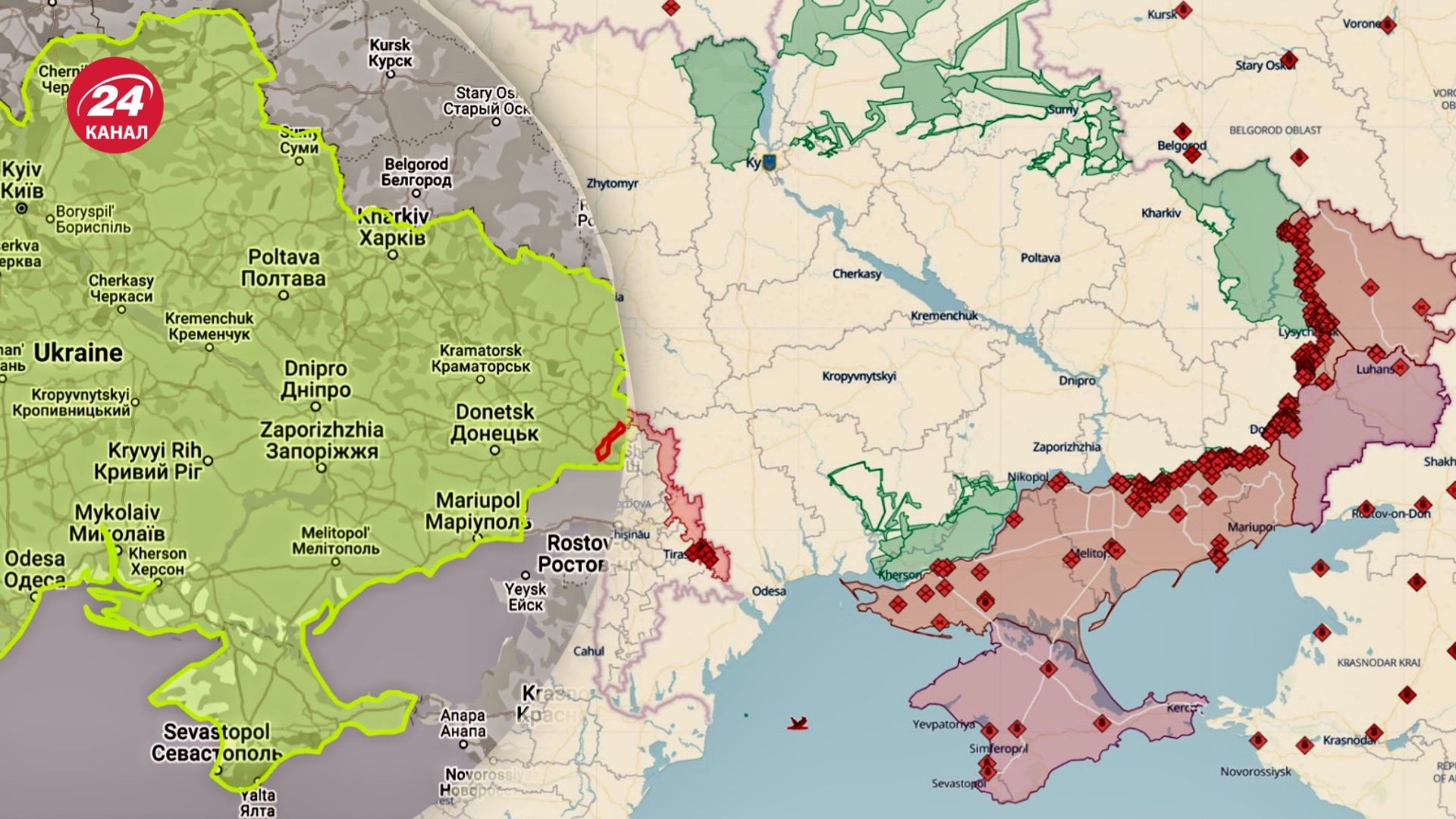 Порівняння карт бойових дій в Ізраїлі та Україні