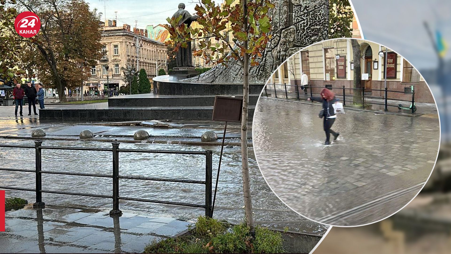 Центр Льовова в воде из-за прорыва водопровода Центр Льовова в воде из-за прорыва водопровода