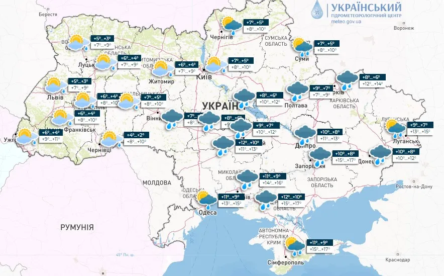 прогноз погоди на 16 жовтня