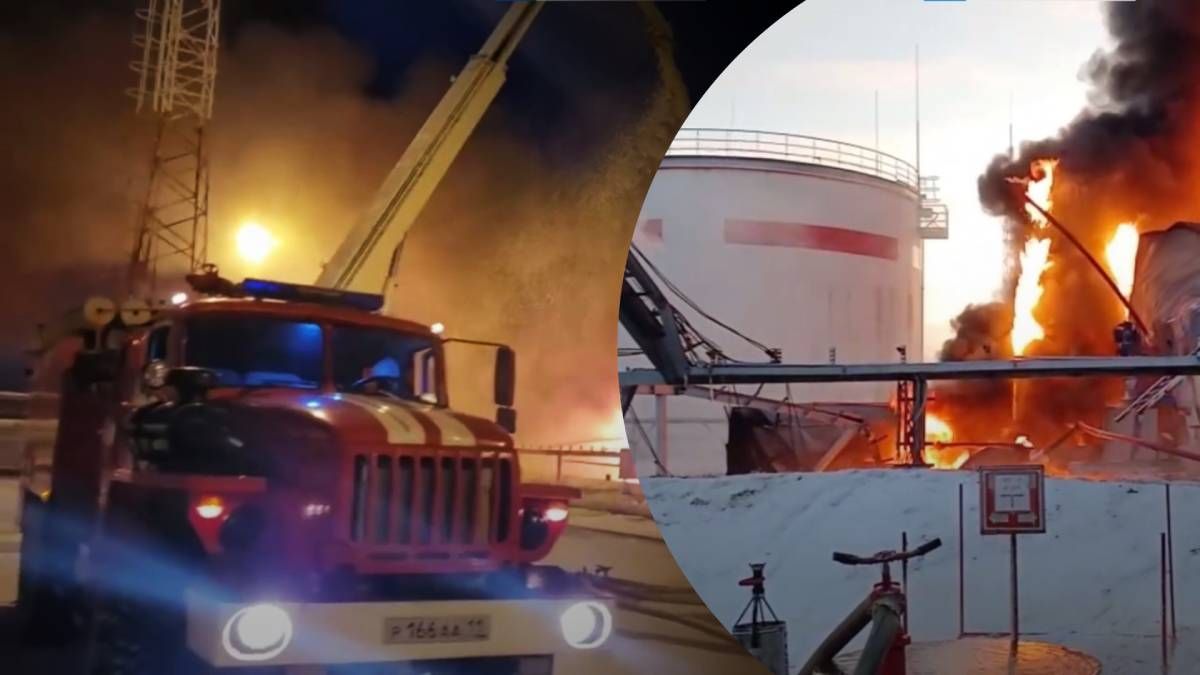 В Усинске спасатели пытаются усмирить пожар на нефтебазе