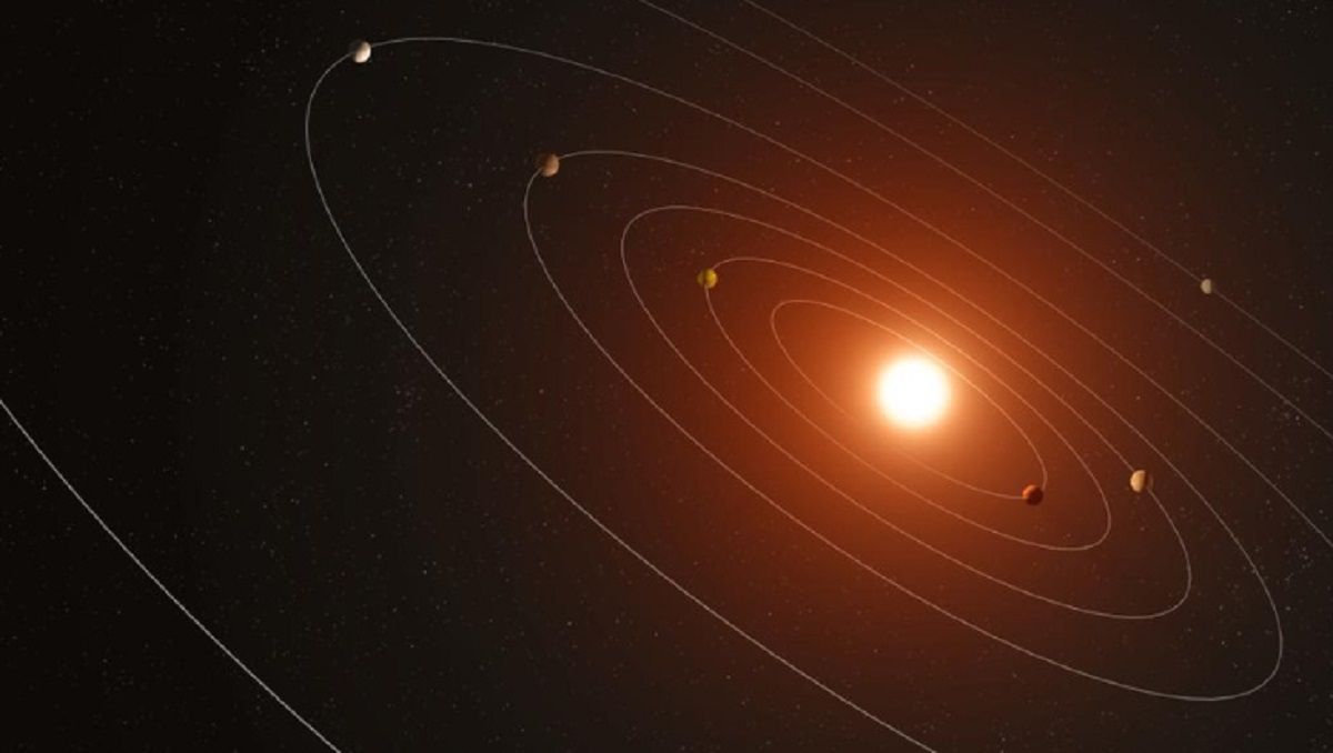 Концепція художника Кеплер-385, семипланетної системи