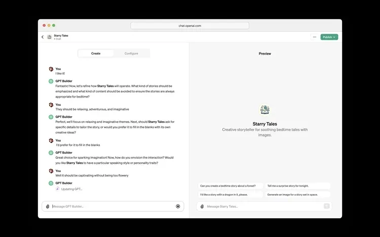 Интерфейс конструктора GPT OpenAI чрезвычайно прост в использовании Интерфейс конструктора GPT OpenAI чрезвычайно прост в использовании