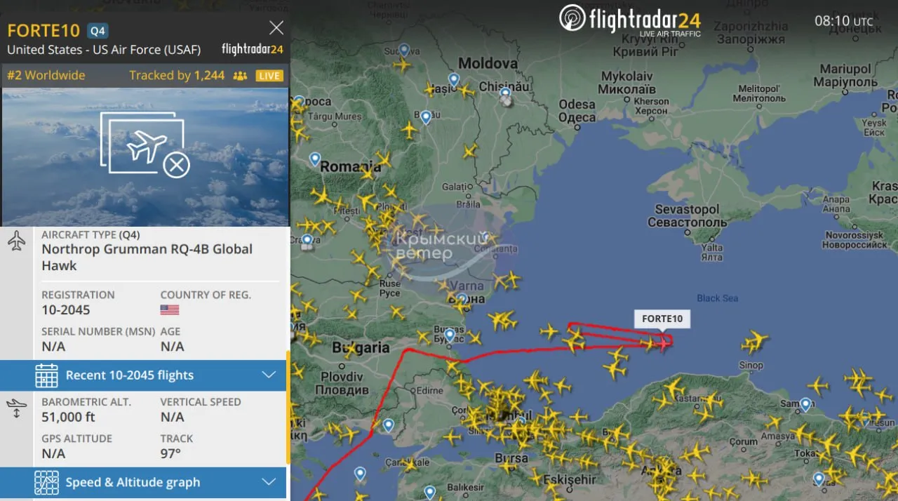 Американский дрон над Черным морем Американский дрон над Черным морем