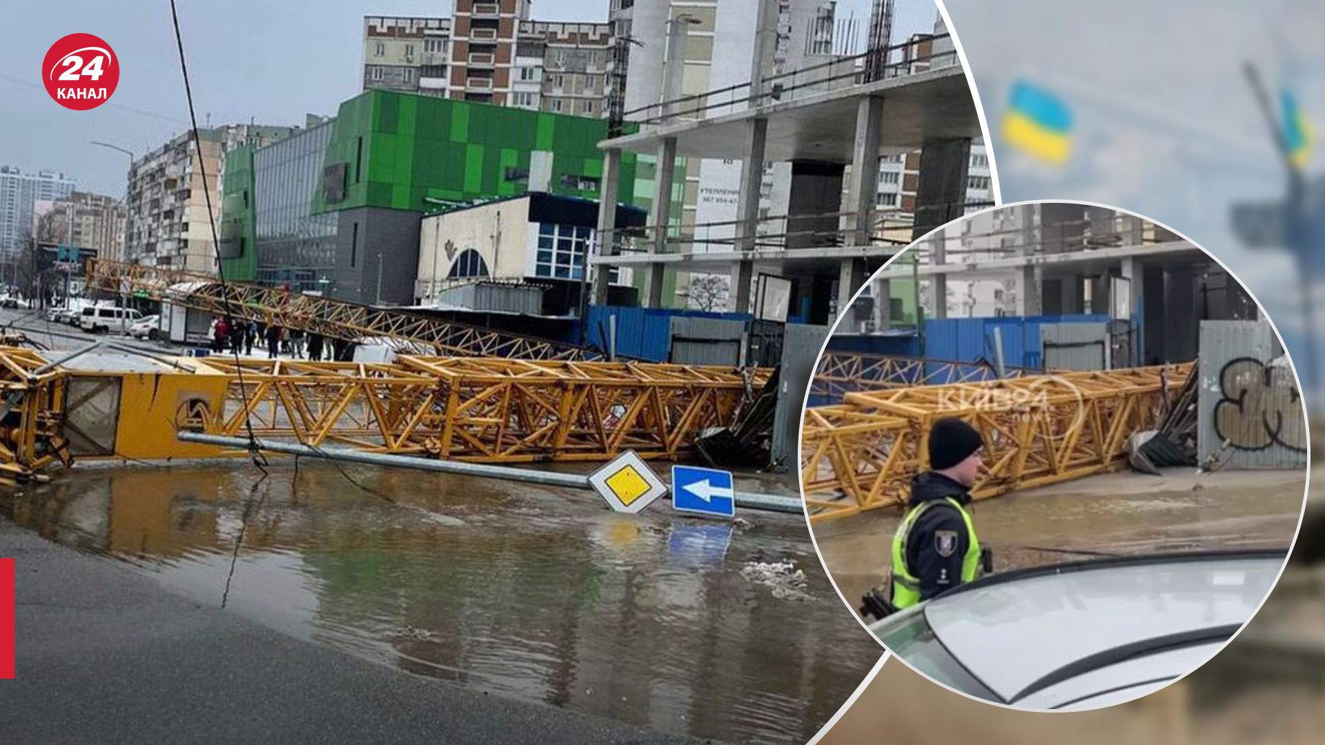 В Киеве упал строительный кран В Киеве упал строительный кран