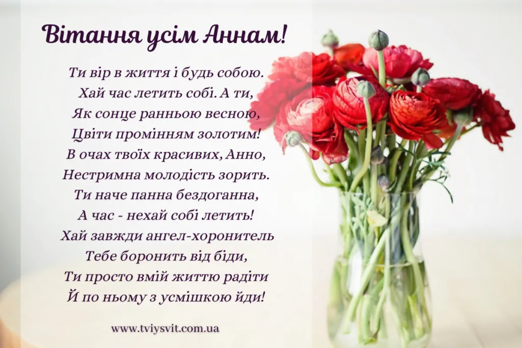 Привітання з Днем ангела Анни Привітання з Днем ангела Анни