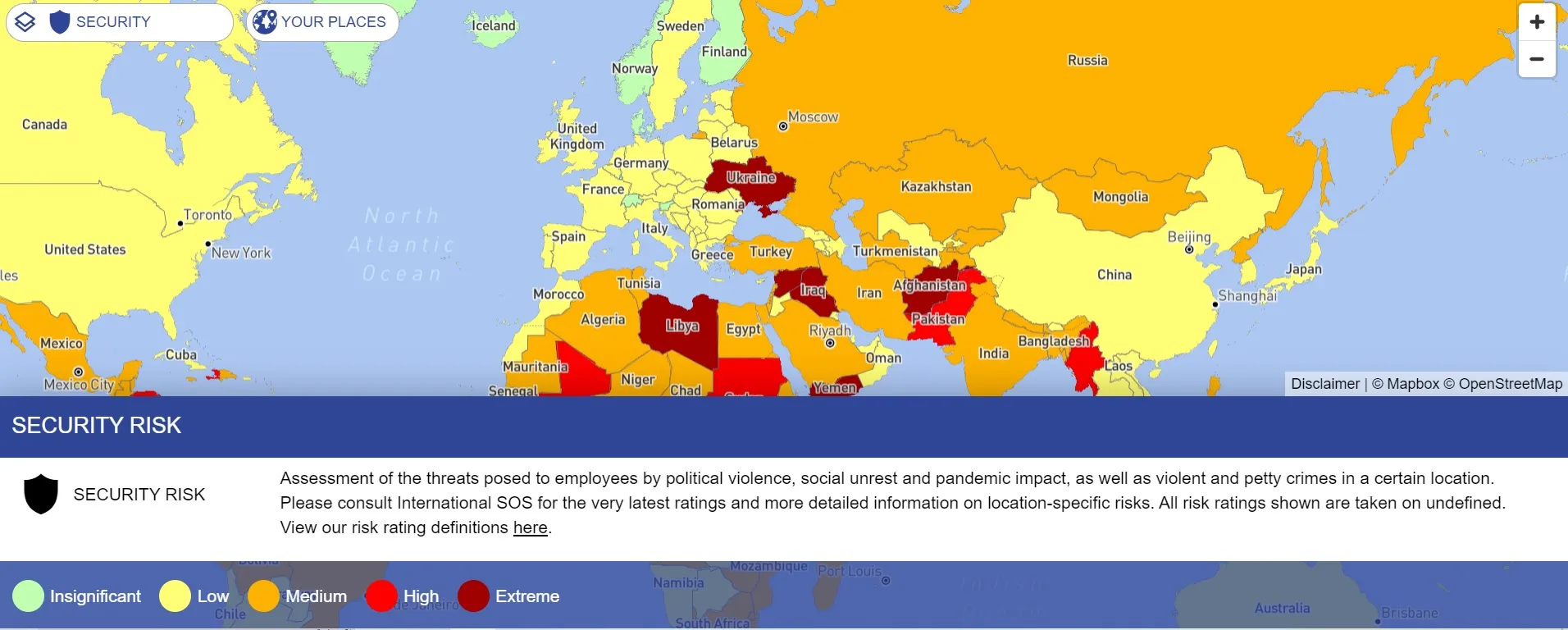 Карта небезпечних країн Карта небезпечних країн