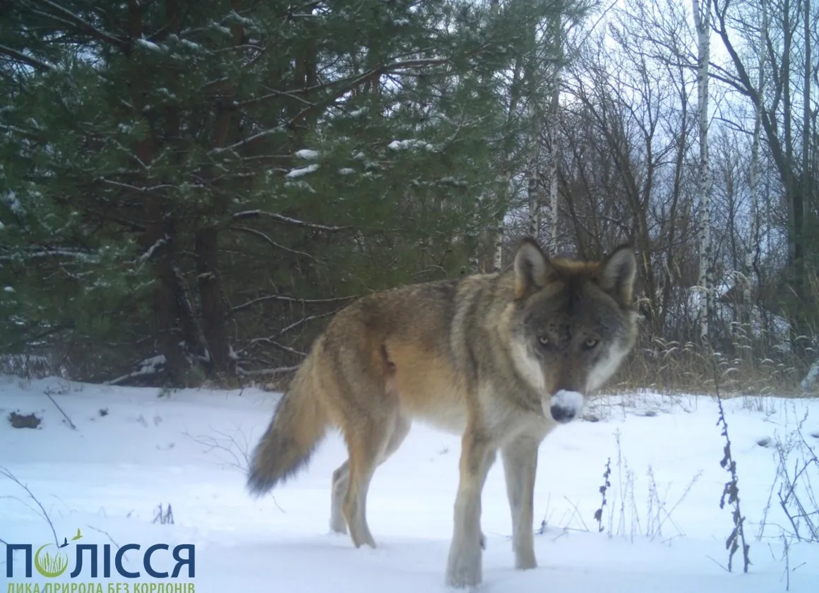 Вовк в Чорнобилі розглядає фотопастку