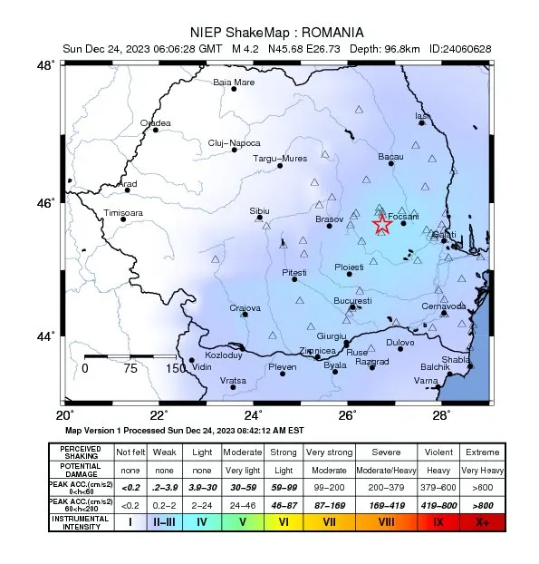 Землетрясение в Румынии 24 декабря 2023 года