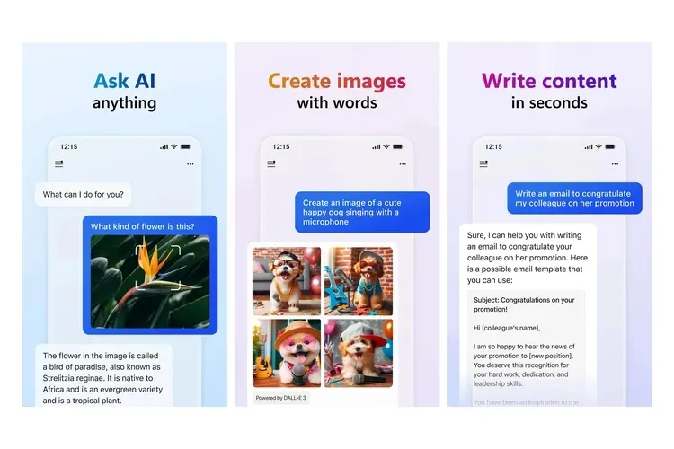 Інтерфейс Copilot у мобільній версії Інтерфейс Copilot у мобільній версії