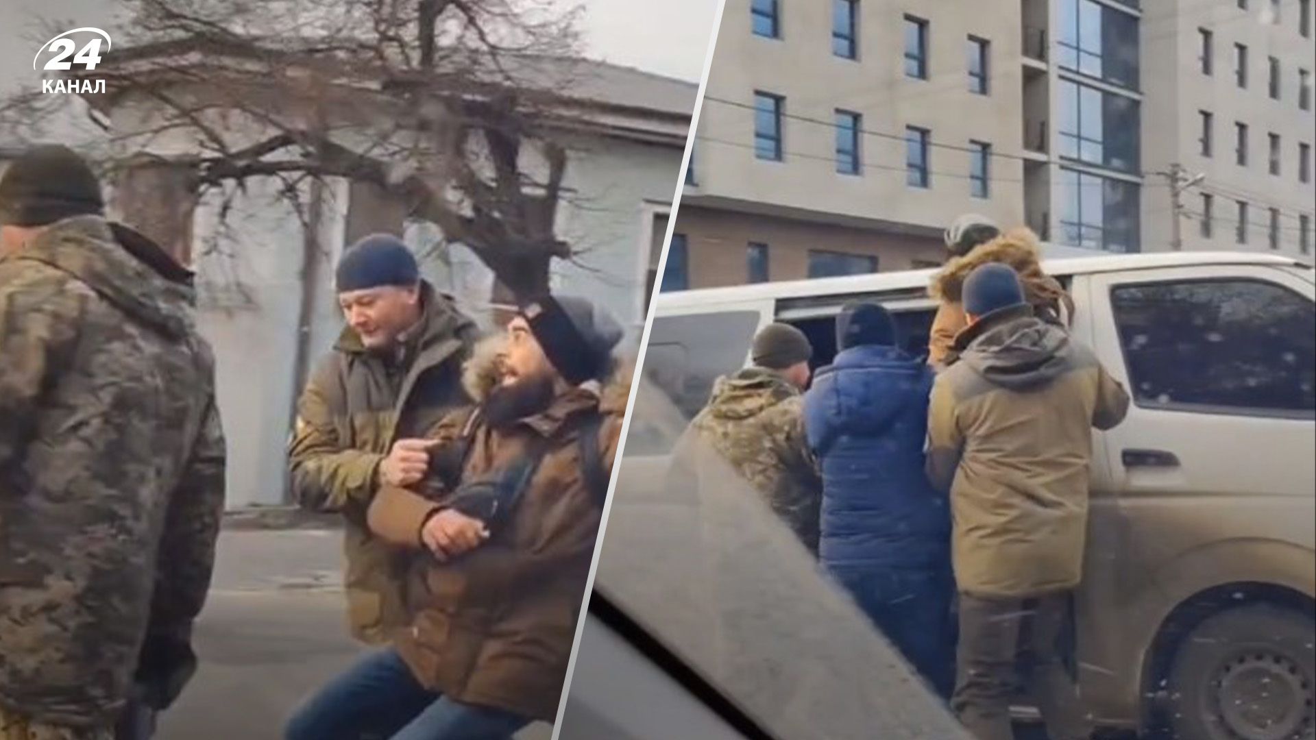 В Харькове люди в военной форме затолкали мужчину в микроавтобус