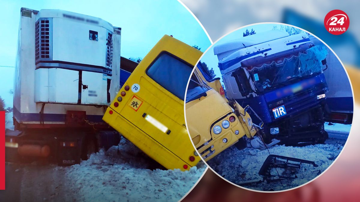 Столкновение фуры со школьным автобусом в Черниговской области - 24 Канал Столкновение фуры со школьным автобусом в Черниговской области - 24 Канал