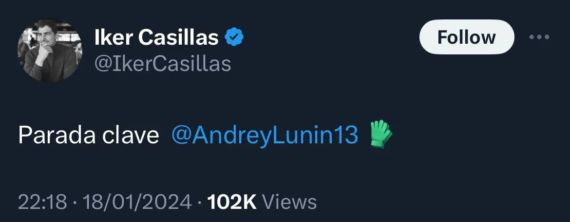 Комплімент Луніну від Касільяса Комплімент Луніну від Касільяса