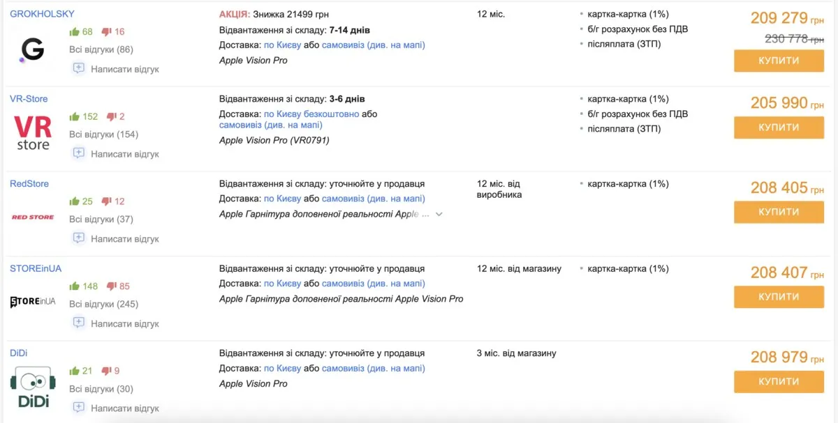 Ціни на Apple Vision Pro в Україні Ціни на Apple Vision Pro в Україні