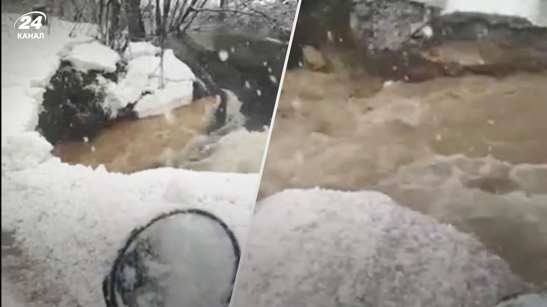 У Чернігівській області вода у річці змила частину дороги У Чернігівській області вода у річці змила частину дороги