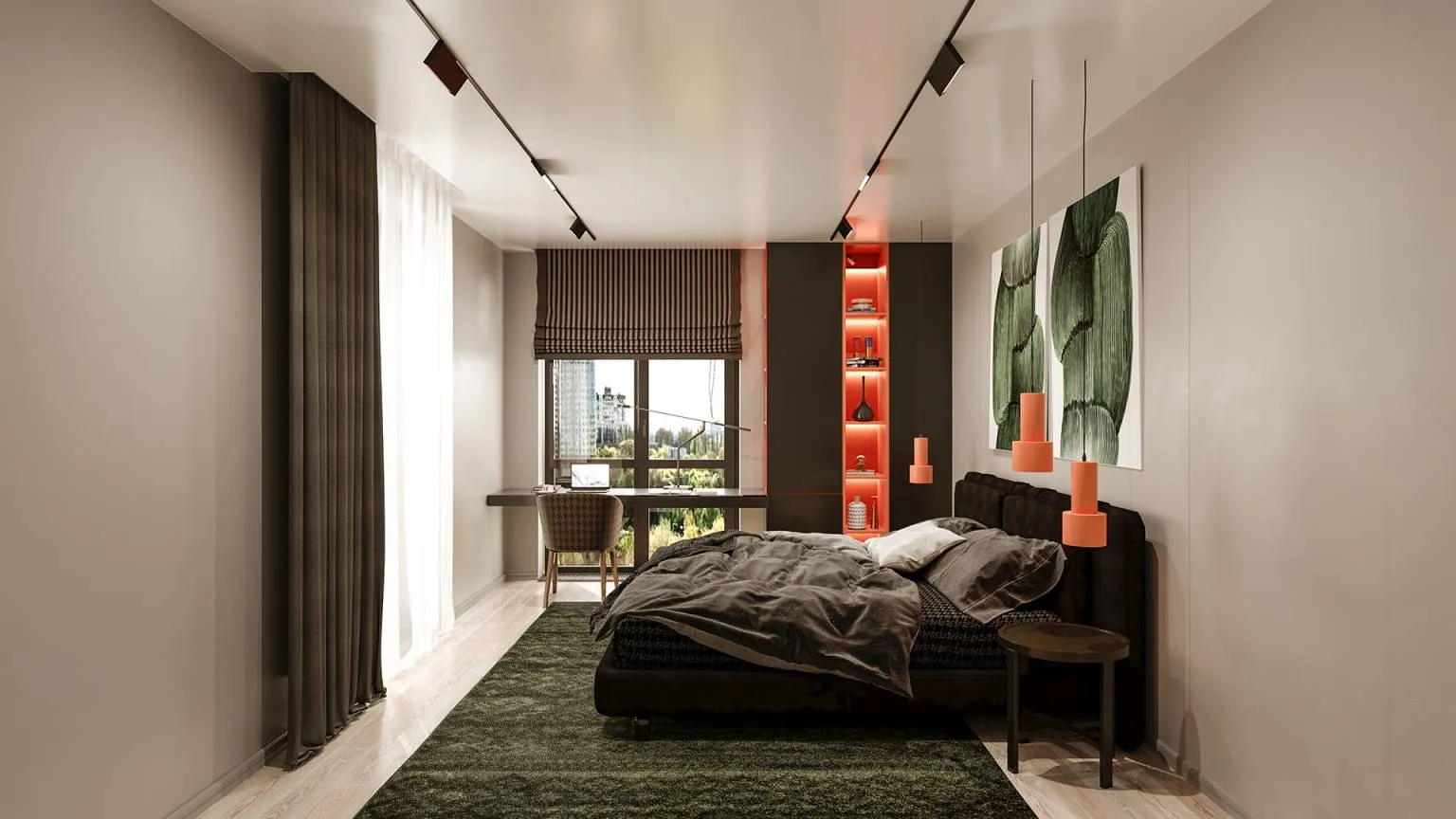Сочетание спальни с кабинетом: визуализация квартиры в ЖК Riel City