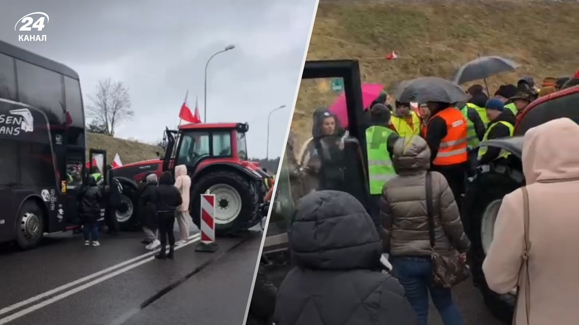 Польские протестующие остановили пассажирский автобус