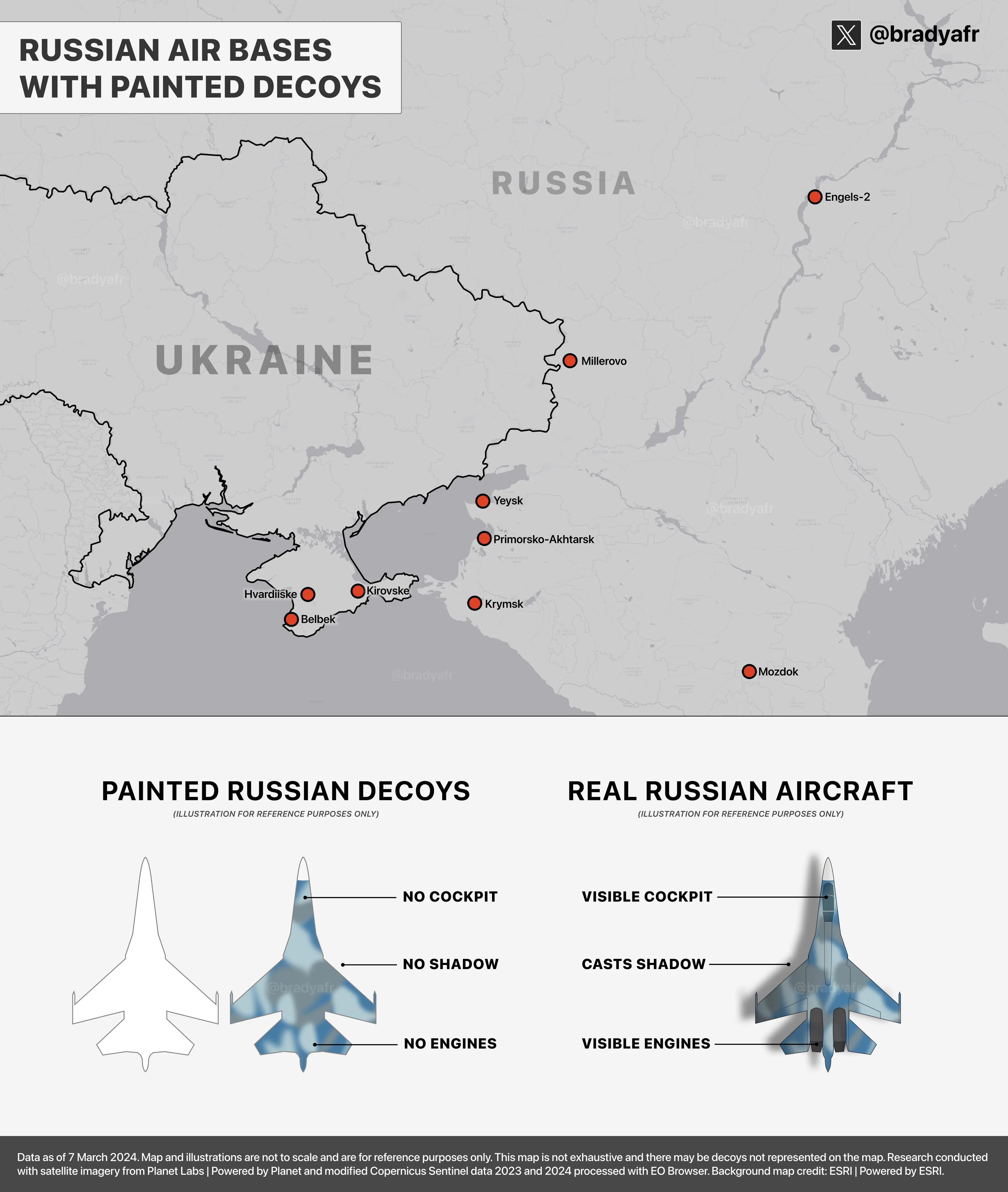 Росія намалювала літаки на аеродромах