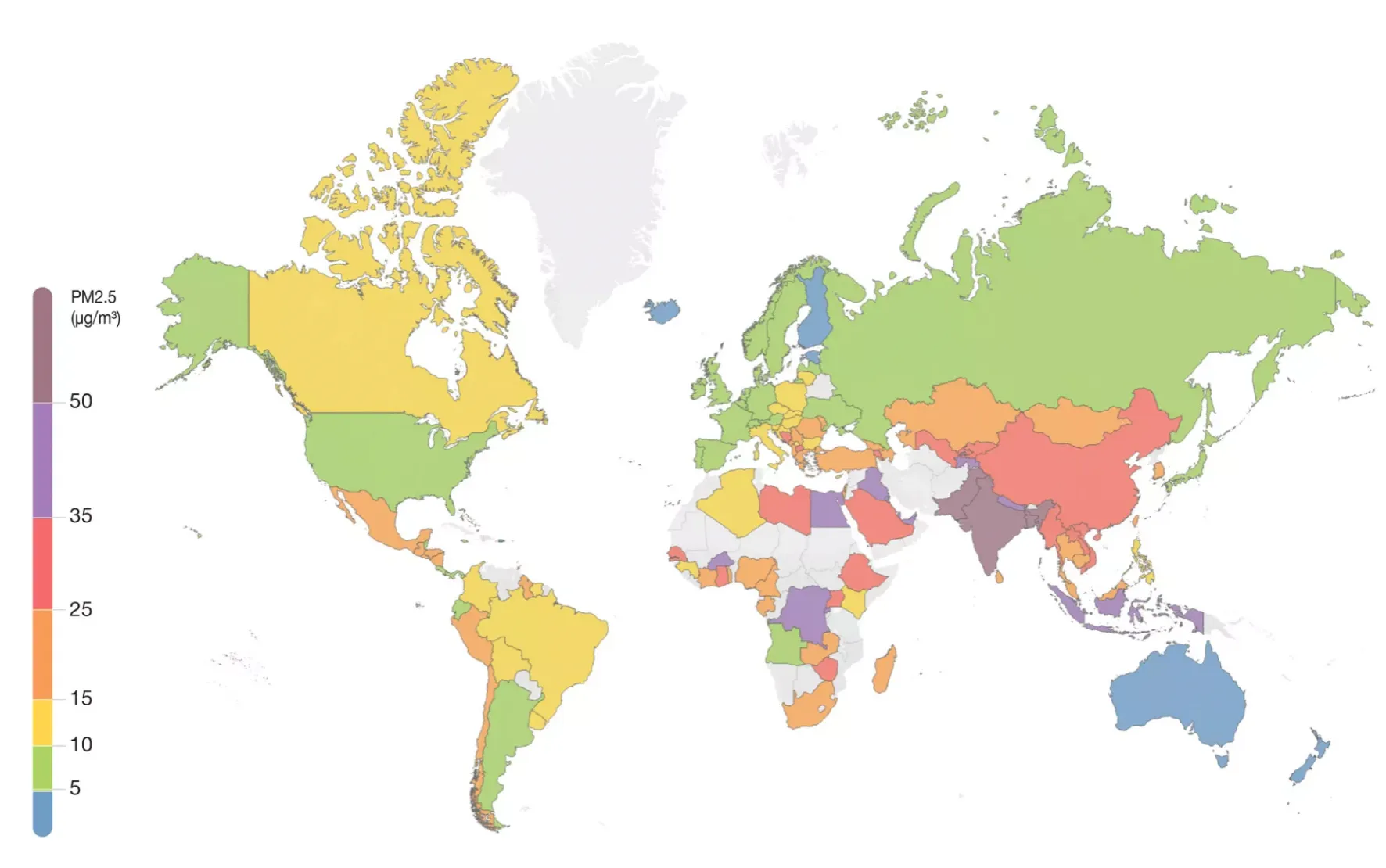 Концентрації PM2,5 по всьому світу