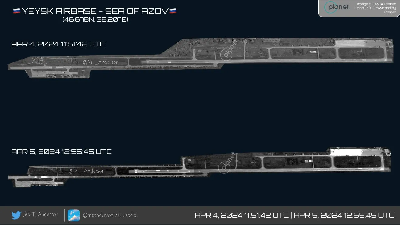 Супутниковий знімок з аеродрому в Єйську Супутниковий знімок з аеродрому в Єйську