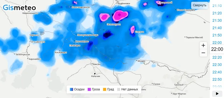 карта опадів у Нальчику 13 квітня 2024