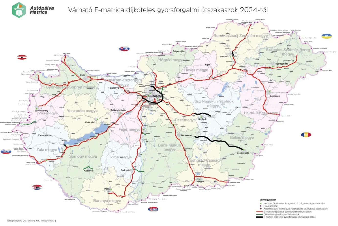 В 2024 году эти автомагистрали Венгрии являются платными