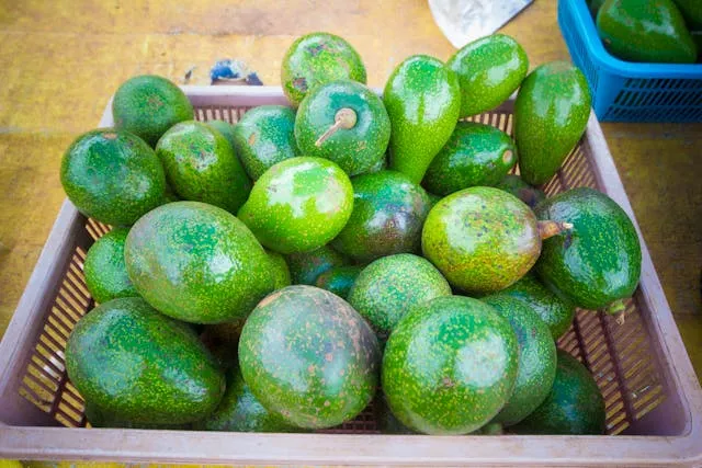 Авокадо лежат в корзине