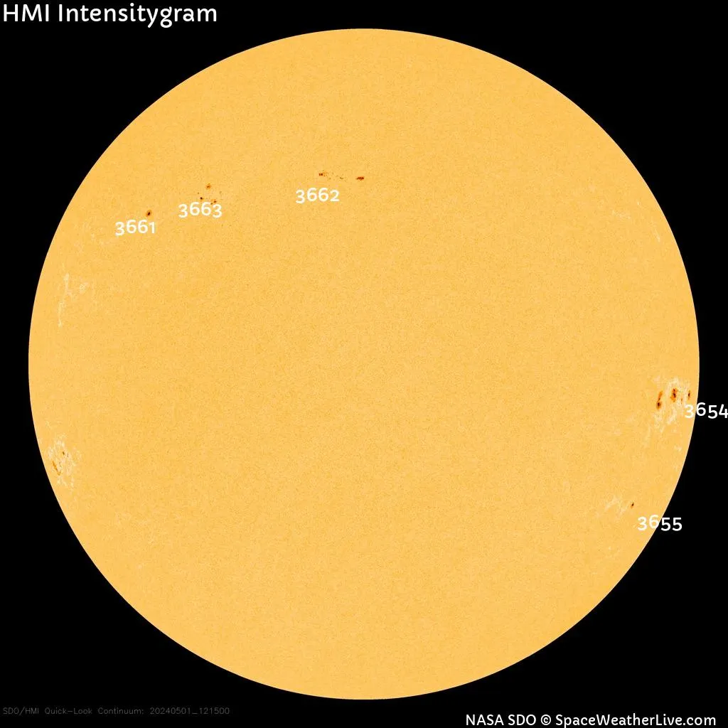 Солнечные пятна по состоянию на 1 мая 2024 года