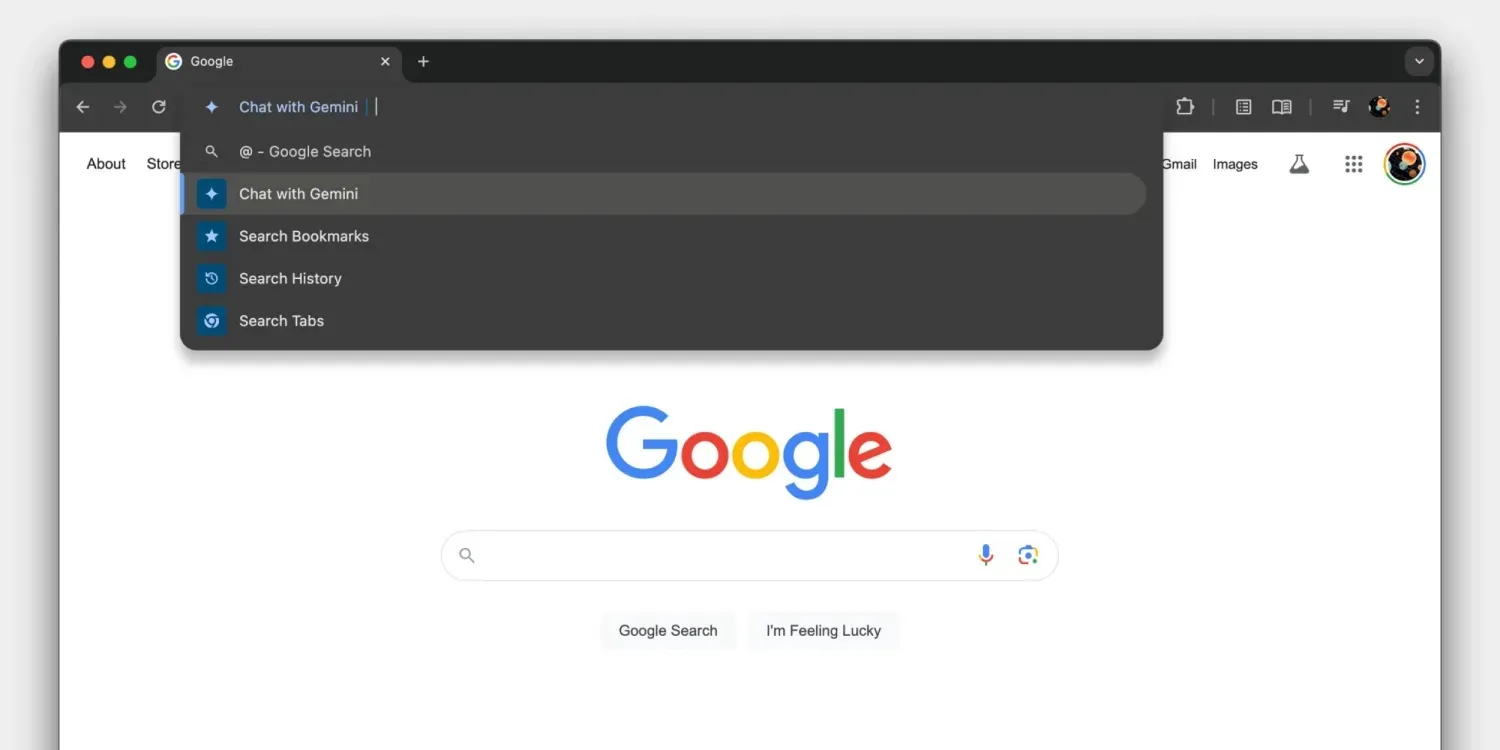 Gemini в поисковой строке Chrome в поисковой строке 