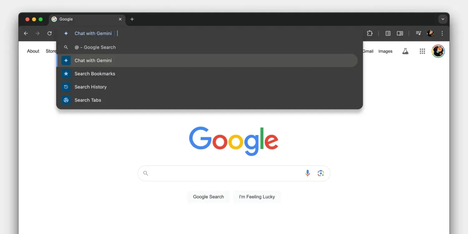 Gemini в пошуковому рядку Chrome 