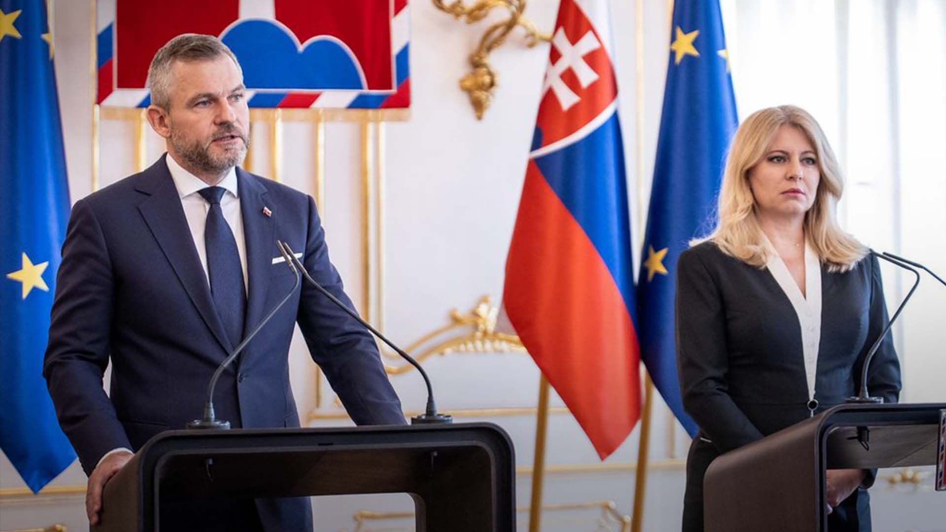 Зузана Чапутова и новоизбранный президент Петер Пеллегрини во время совместного заявления Зузана Чапутова и новоизбранный президент Петер Пеллегрини во время совместного заявления