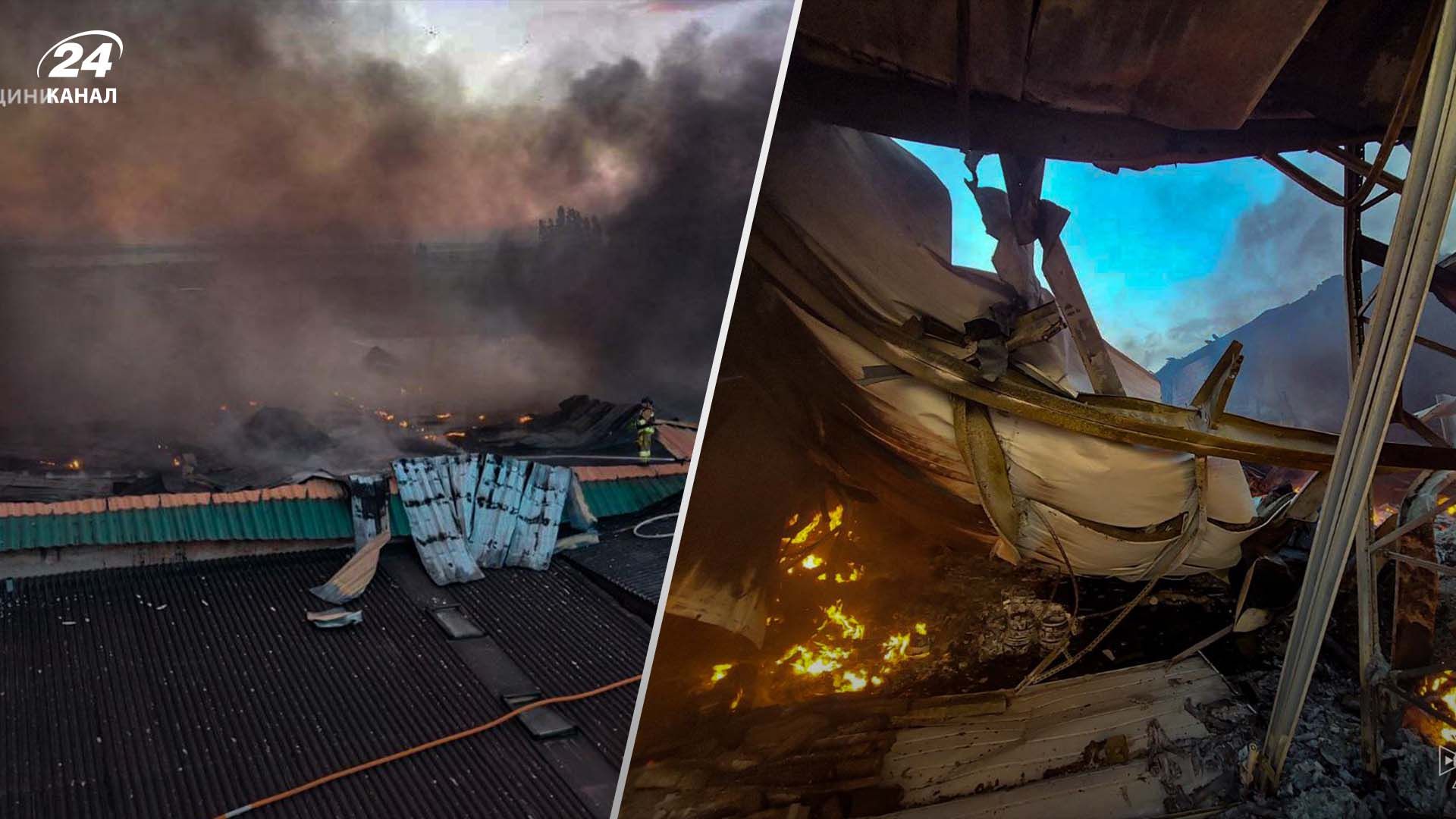 На Николаевщине в результате падения обломков сбитых дронов произошел пожар на складах - 24 Канал