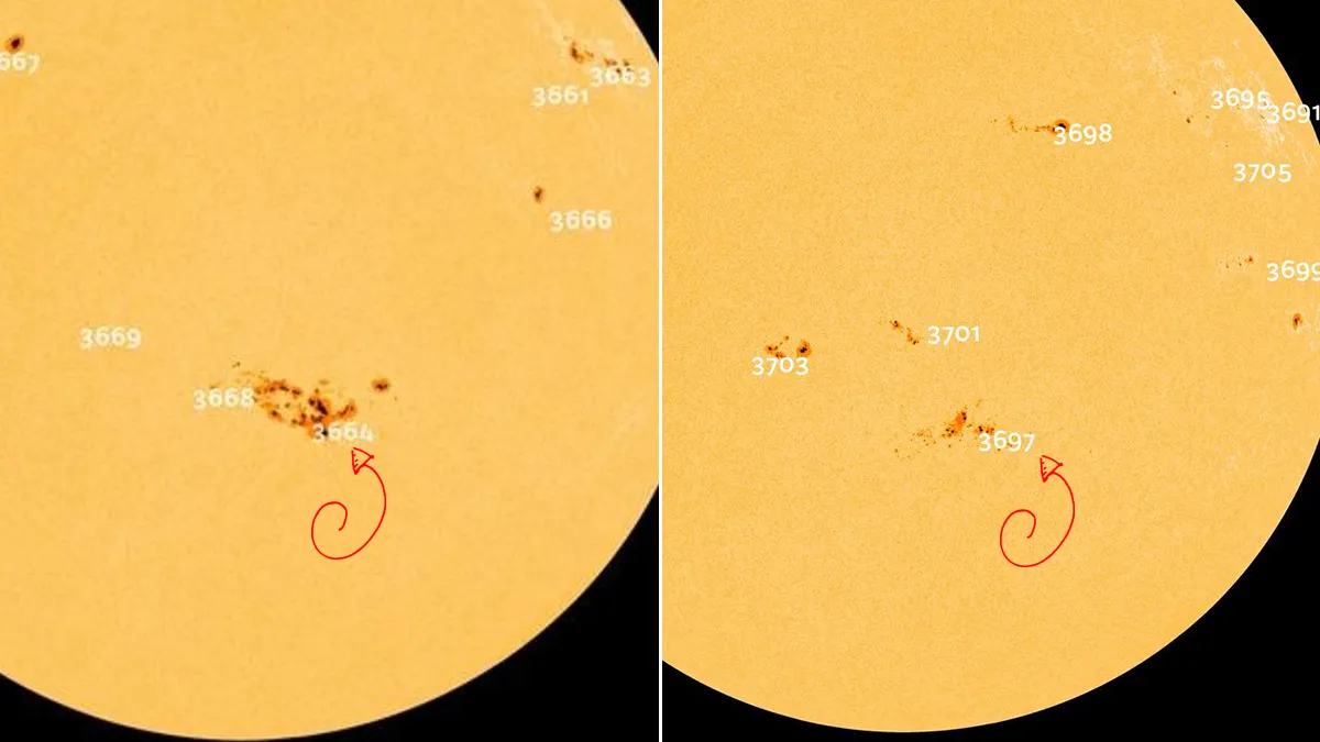 Порівняння групи плям під час попередної появи і нинішньої Порівняння групи плям під час попередної появи і нинішньої