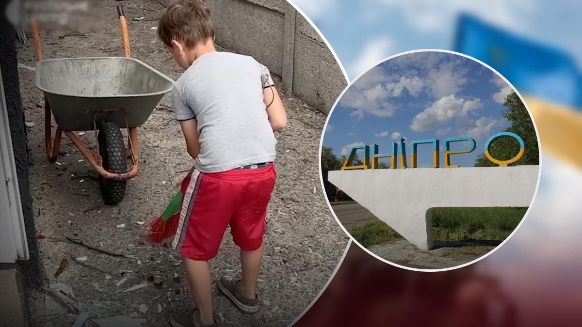 Маленький хлопчик підмітає уламки скла після обстрілу - 24 Канал Маленький хлопчик підмітає уламки скла після обстрілу - 24 Канал