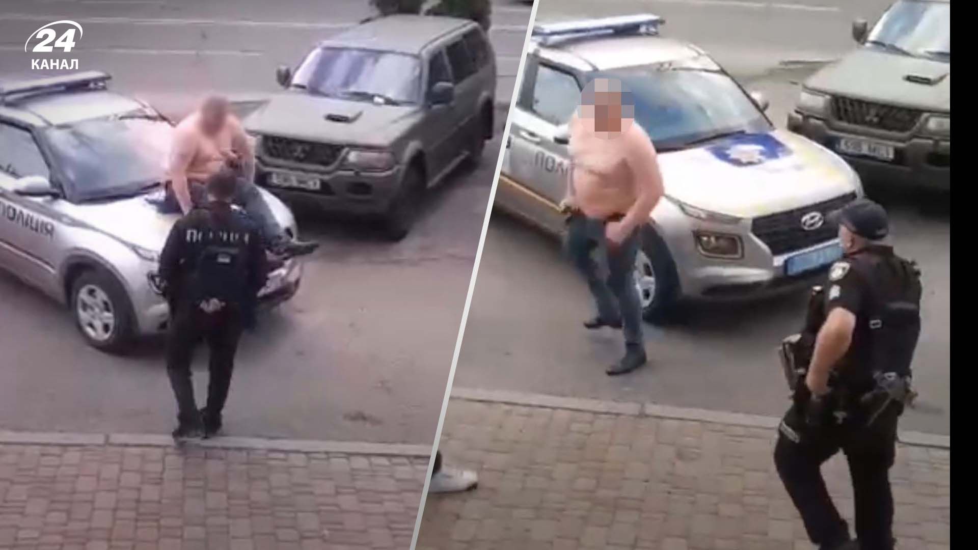 В Киеве мужчина вылез на капот служебного авто и ударил сотрудника полиции