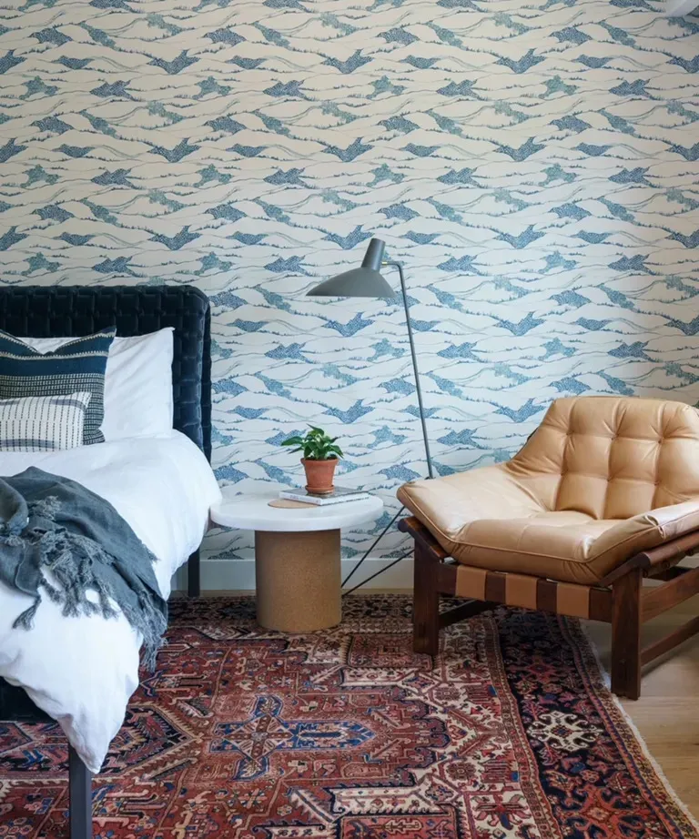 Нерухомість Дизайн спальні Синій і білий кольори