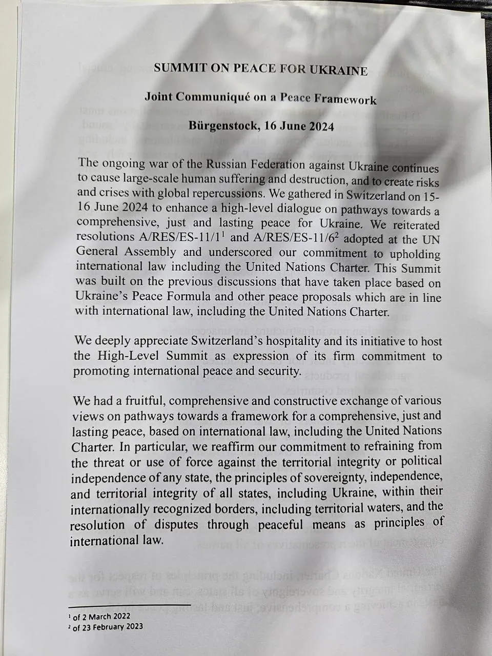 Коммюнике Саммита мира Коммюнике Саммита мира