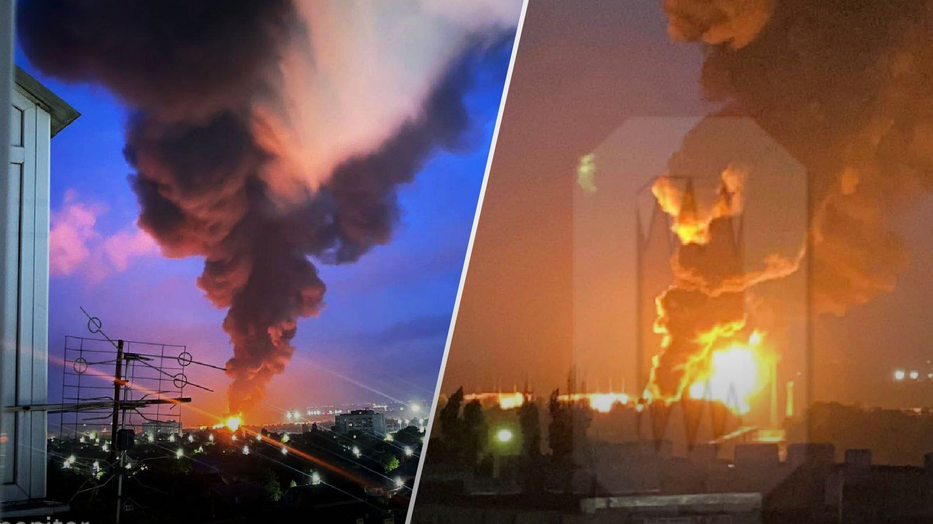 Світає край неба палає: соковиті кадри пожежі після удару по нафтосховищу в Азові - 24 Канал