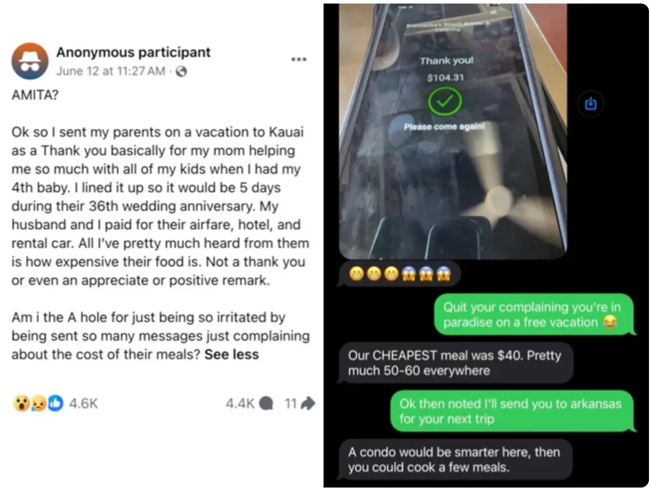 Жінка ділиться розчаруванням через скарги батьків під час оплачуваної відпустки на Гаваях Жінка ділиться розчаруванням через скарги батьків під час оплачуваної відпустки на Гаваях