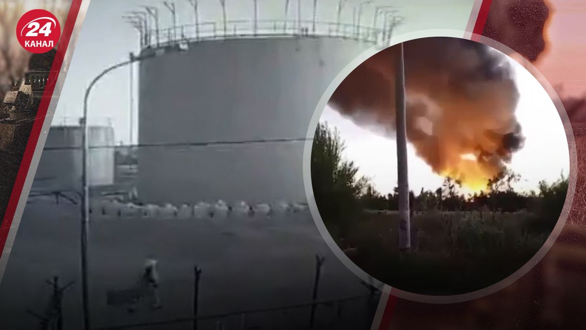 Момент попадания в нефтебазу в Ростовской области