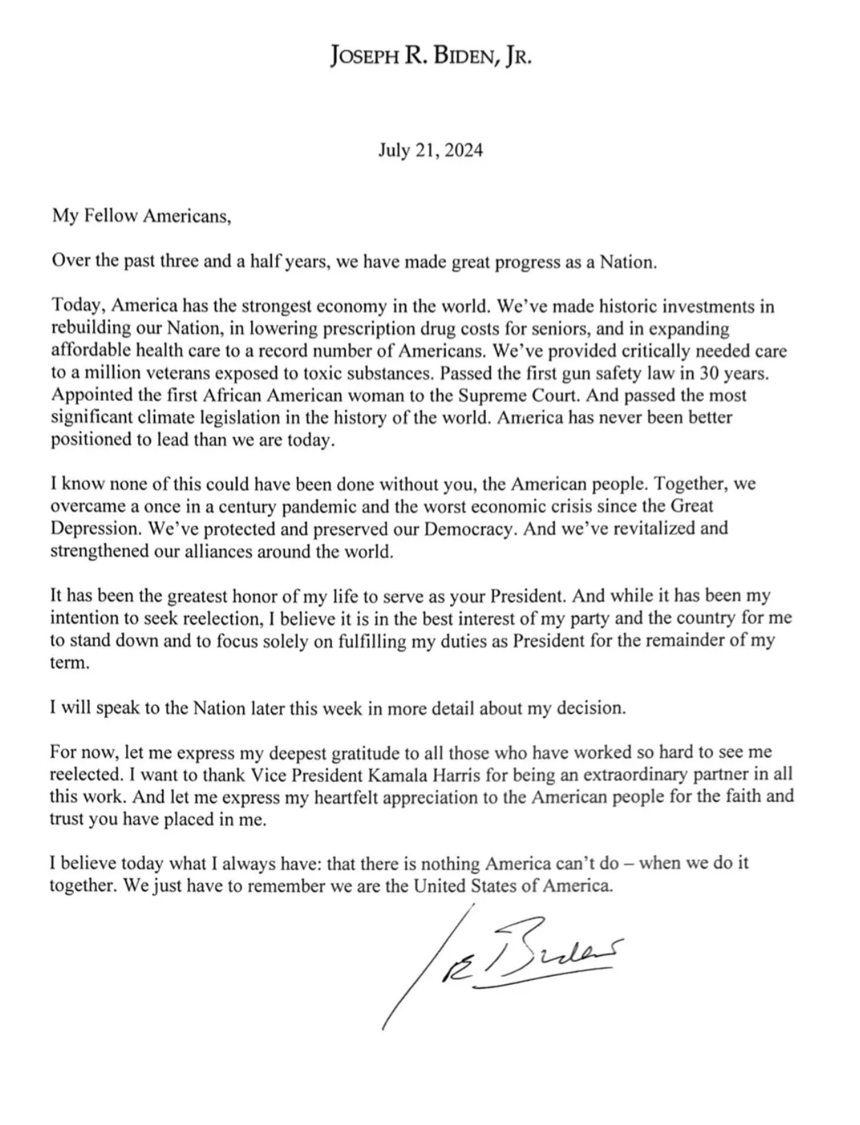 Заява Байдена про вихід з президентської гонки Заява Байдена про вихід з президентської гонки