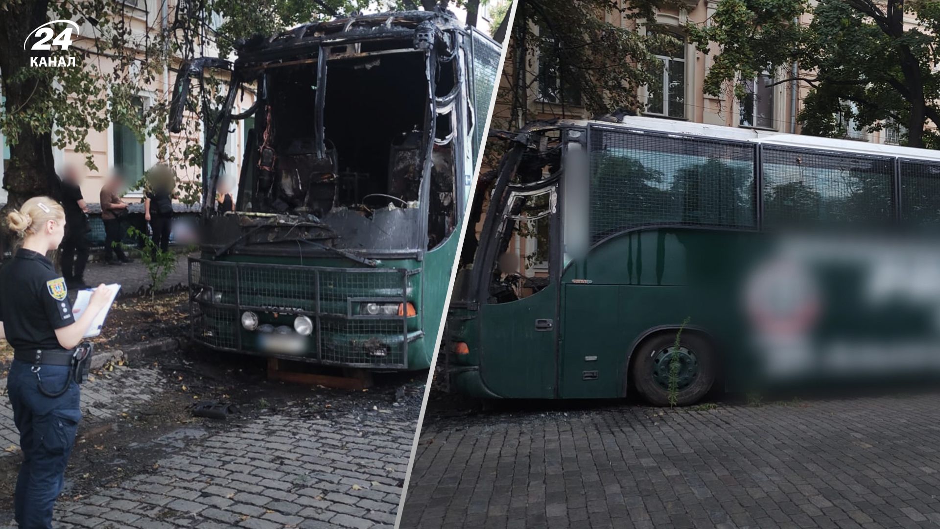 В центре Одессы частично сгорел квестовый автобус в центре Одессы