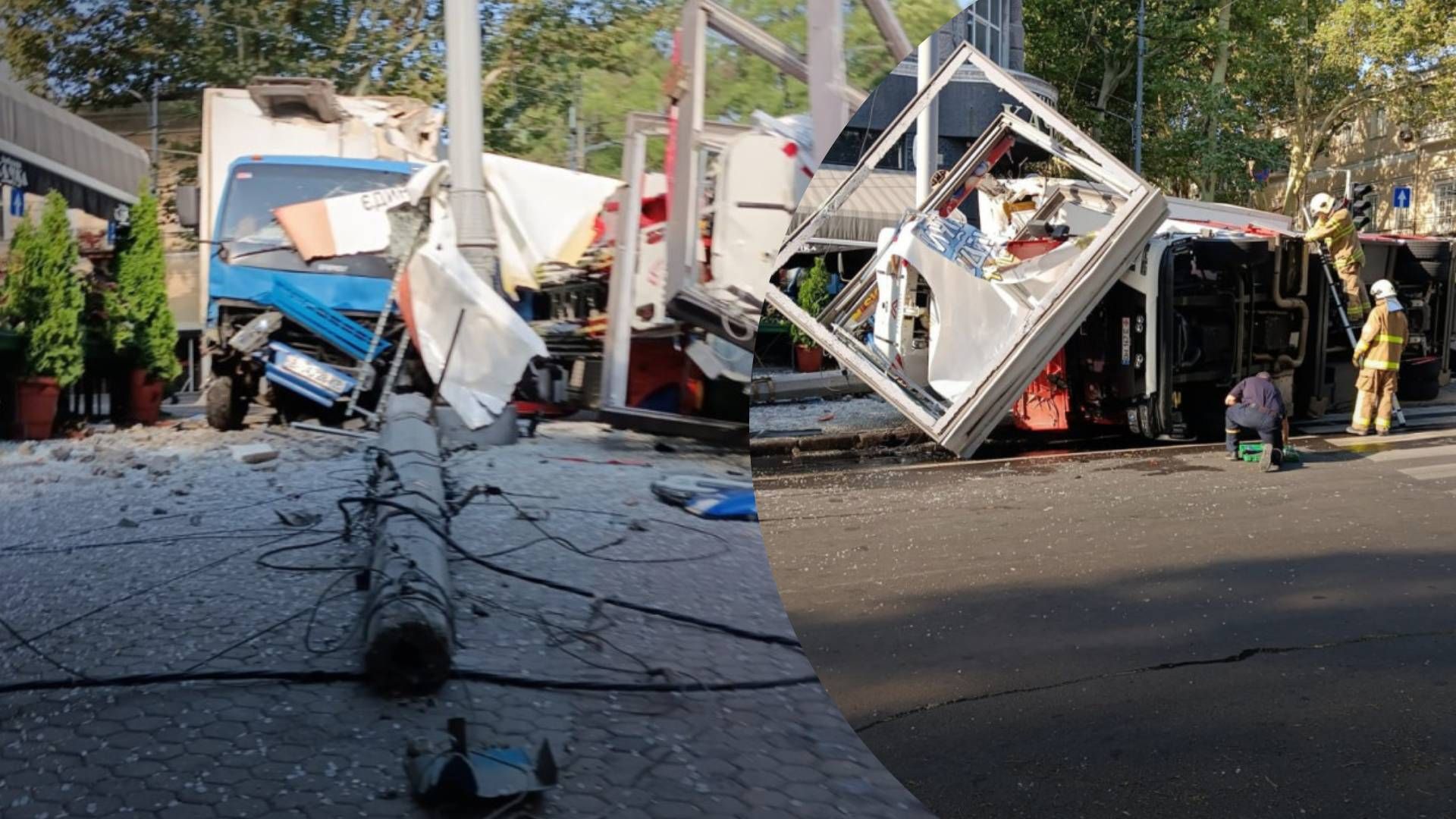 В центре Одессы машина пожарных перевернулась после столкновения с грузовиком - 24 Канал В центре Одессы машина пожарных перевернулась после столкновения с грузовиком - 24 Канал