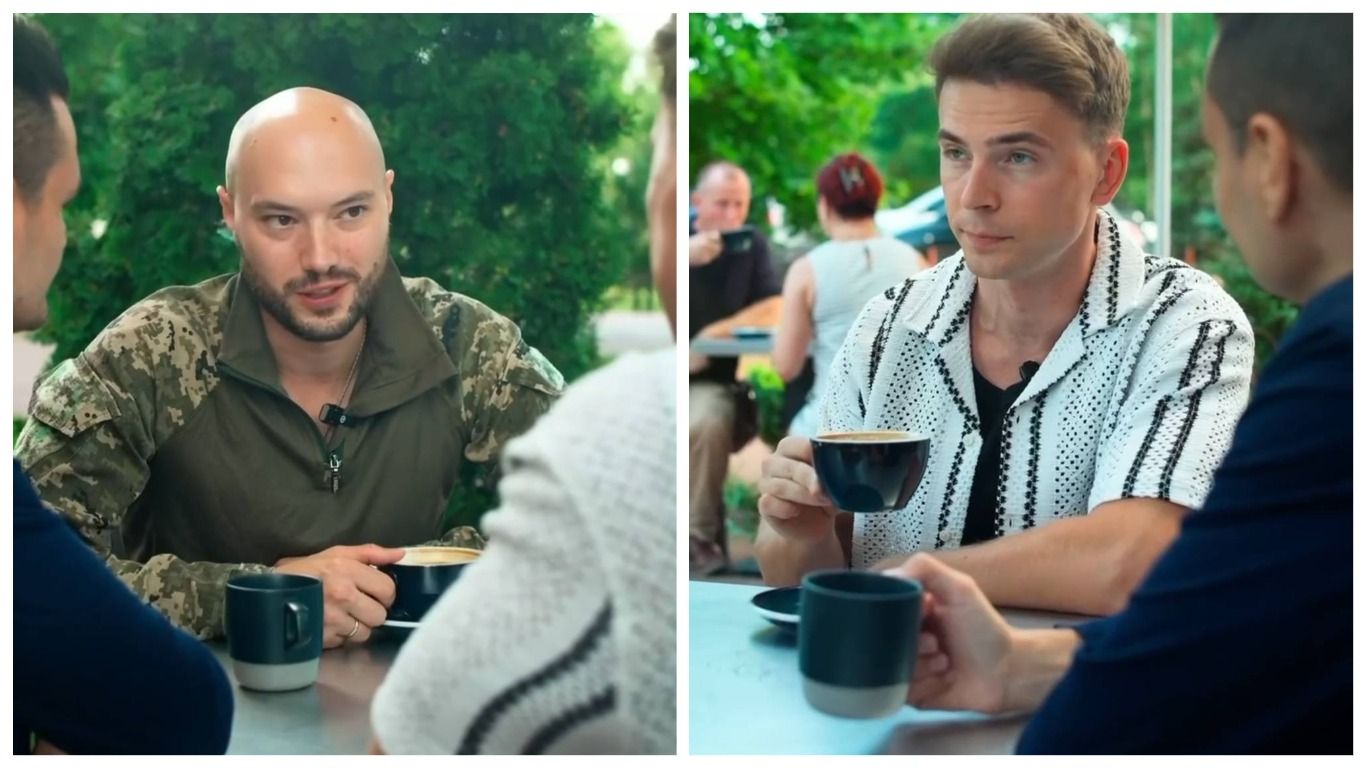 Богдан Шелудяк і чоловік у військовій формі Богдан Шелудяк і чоловік у військовій формі