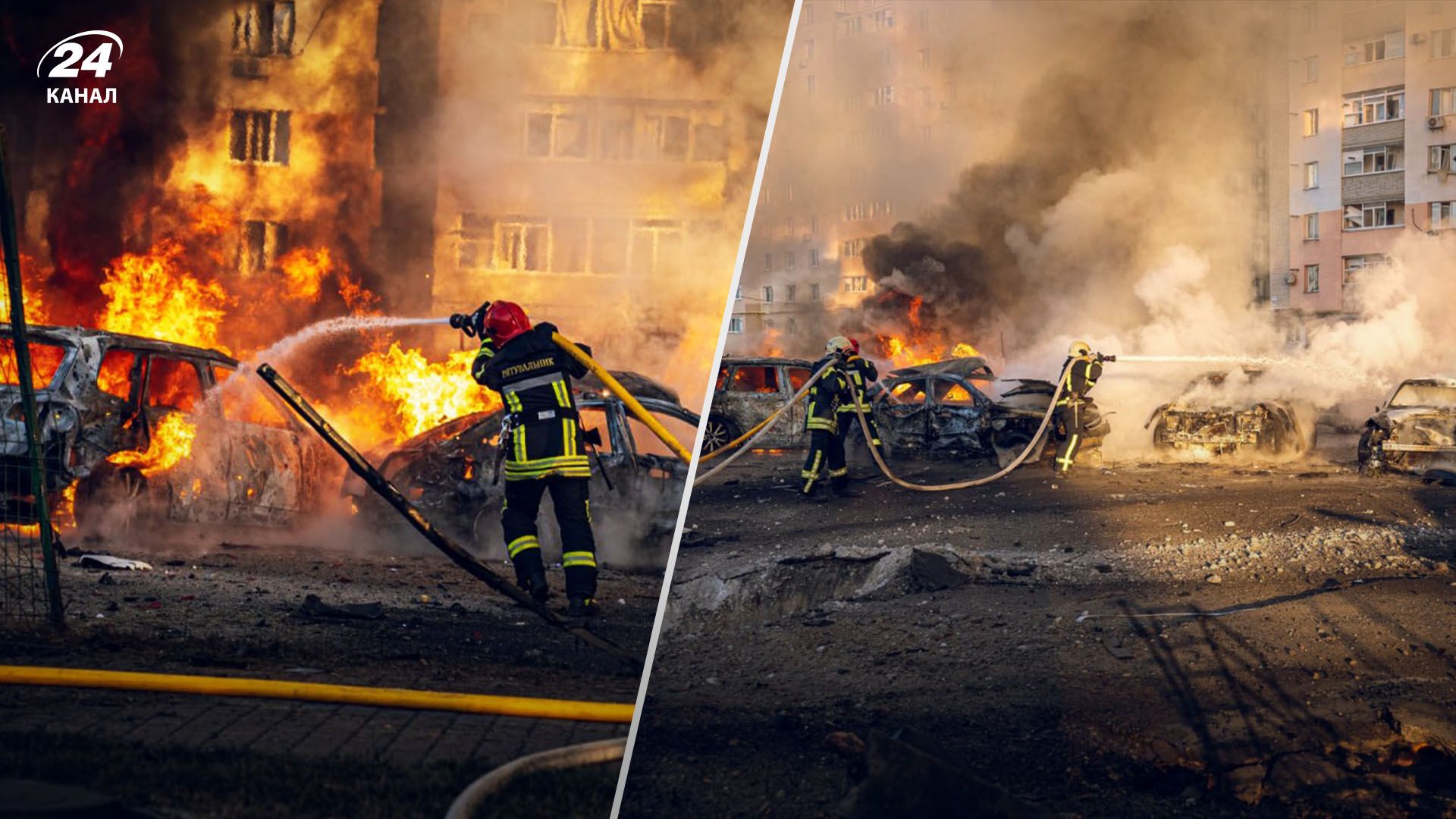 15 авто у вогні: у ДСНС показали, як ліквідовували пожежу після авіаудару по Сумах - 24 Канал 15 авто у вогні: у ДСНС показали, як ліквідовували пожежу після авіаудару по Сумах - 24 Канал