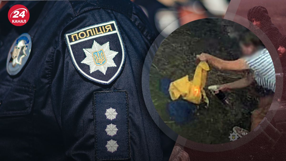 На Хмельнитчине сожгли украинский флаг На Хмельнитчине сожгли украинский флаг