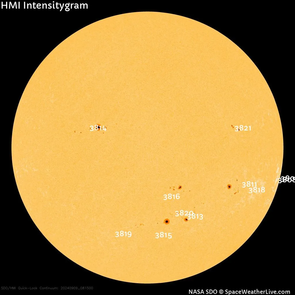 Карта сонячних плям станом на 9 вересня 2024 року