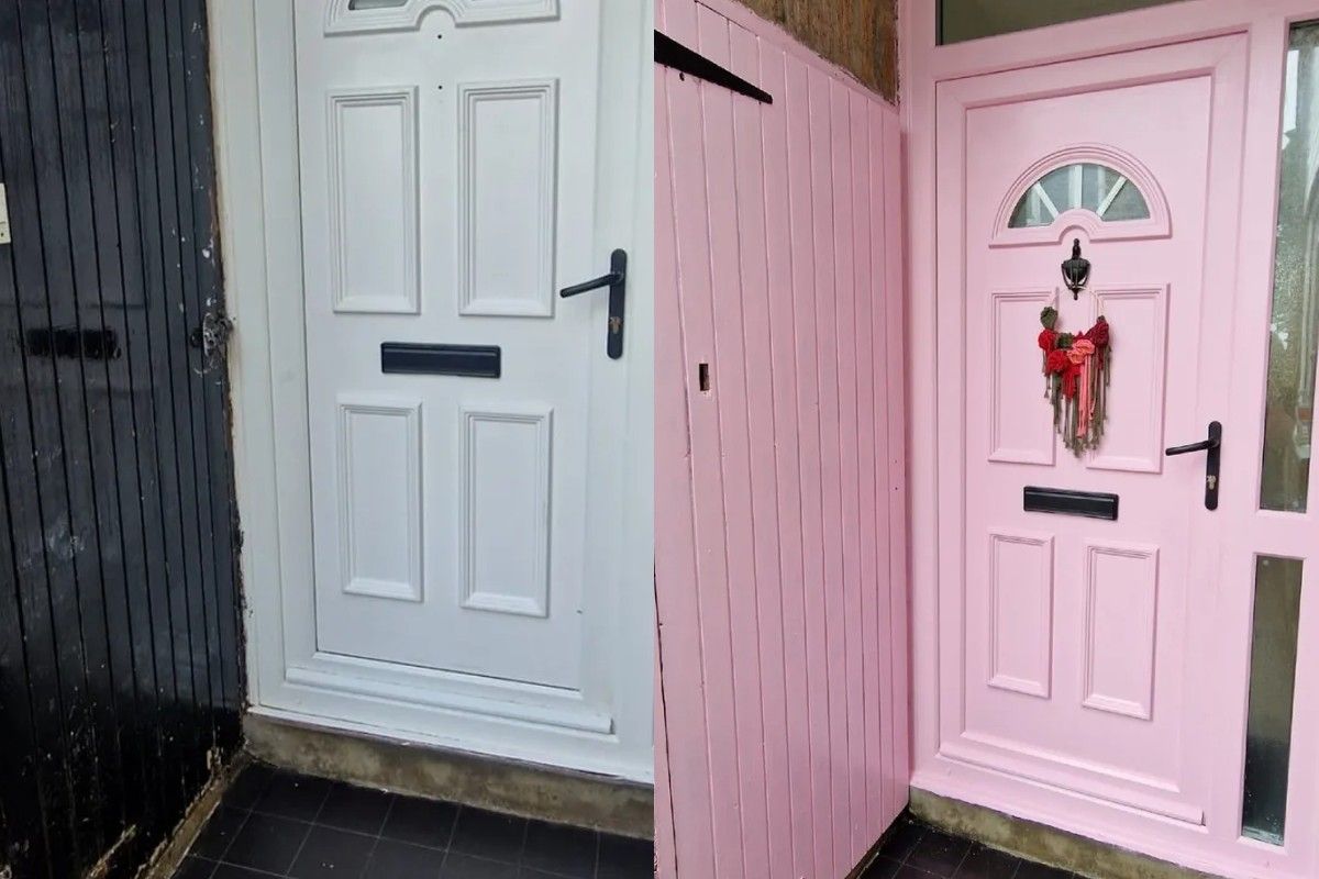 Жінка перефарбувала двері Жінка перефарбувала двері